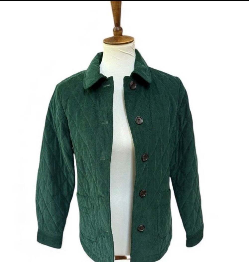 Talbots Quilted Button-Front Jacket - Deep Green Size S